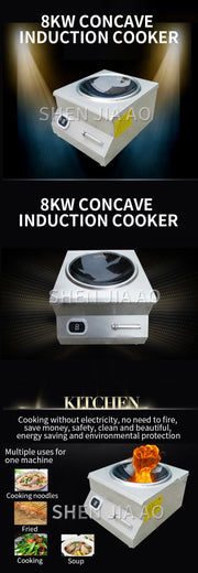 8KW 380V Concave Commerciële Inductiekookplaat 8000W Desktop Hoge Vermogen Elektrische Friteuse Hotel Speciale Inductiekookplaat 380V 1PC