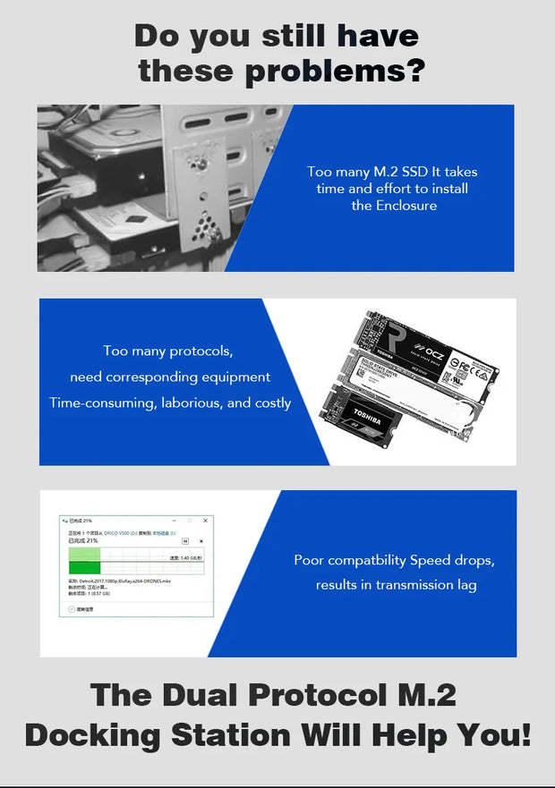 Blueendless Dual Protocol SSD Enclosure m.2 ssd case usb 3.1 NVME+NGFF SSD enclosure M key usb m 2 docking station