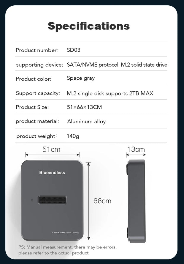 Blueendless Dual Protocol SSD Enclosure m.2 ssd case usb 3.1 NVME+NGFF SSD enclosure M key usb m 2 docking station