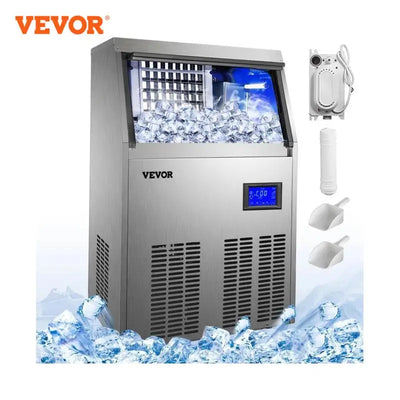 VEVOR Commercial Cube Ice Maker with Water Drain Pump 40/50/60/70 KG/24H Freestanding Auto Clean Liquid Freezer Home Appliance