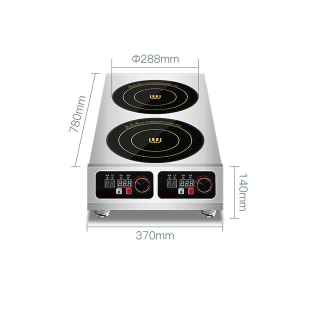 Commerciële inductiekookplaat Twee-kops hoogvermogen Claypot-fornuis 3500W inductiekookplaat Twee-kops 2-oogs vlakke inductiekookplaat