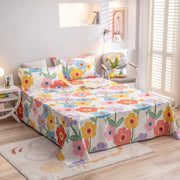 Cotton Cute Tiger Bed Sheet Set Cartoon Flat Sheet with 2 Pillow Sham Twin Soft Comfortable Kawaii Rainbow Star Print Bed Cover