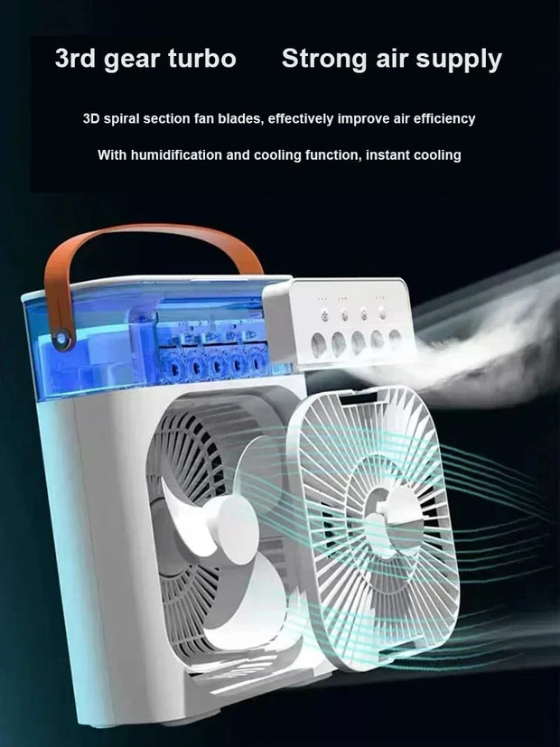 Portable Humidifier Fan Air Conditioners USB Electric Fan LED Night Light Water Mist Fun 3 In 1 Air Cooler Humidifie For Home