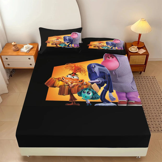 Disney cartoon fitted sheet, inside out cartoon mattress cover, bed sheet with pillowcase, children's bedspread, bedroom décor