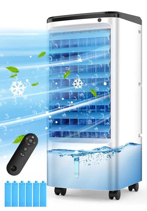 Air Cooler, Swamp Cooler Air Conditioner w/ 12H Timer for Auto-off, 6 Upgraded Ice Packs, 3-Speed Windowless Air Conditioner, Sm