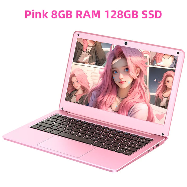 BYONE 11.6 Inch Mini Laptop Intel Celeron N4000 8GB RAM 128GB 256GB SSD Wifi Office Study Pink Portable Ultraslim Pocket Laptops