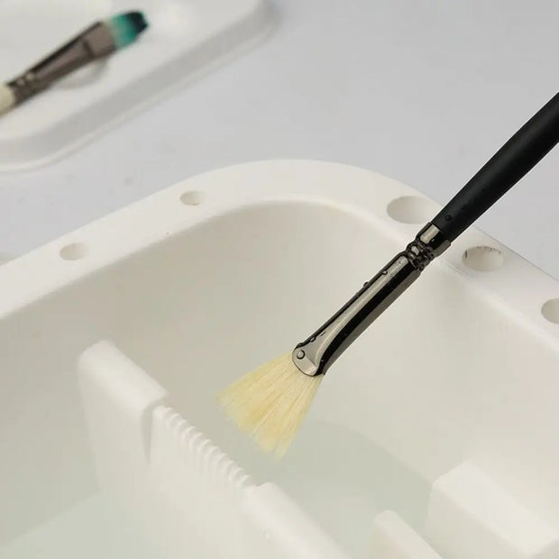 Creative Double Grid Paint Brush Washer with Palette Handheld Type Brush Washing Bucket PP Square Brush Cleaning Tool Art