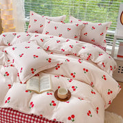 Cute Cherry Bedding Set No Filler Orange Bear Kawaii Duvet Cover Flat Sheet Pillowcase Boys Girls Twin Queen Bed Linen