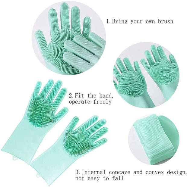 Dishwashing Cleaning Gloves Magic Silicone Rubber Dish Washing Gloves for Household Sponge Scrubber Kitchen Cleaning Tools