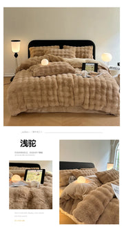 Rabbit Fleece Four-piece Set Milk Fleece Bed Sheet Quilt Cover Winter Thickened Flannel Fleece Double Single Bed Three-piece Set