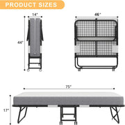 Folding Bed with Mattress Full Size Bed Frame Portable Foldable Roll Away Adult Bed for Guest