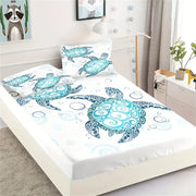 Fashion Style Sea Turtle Print Fitted Sheet Set Mattress Covers Comfortable Breathable Bedding Set With Deep Pocket for Bedroom