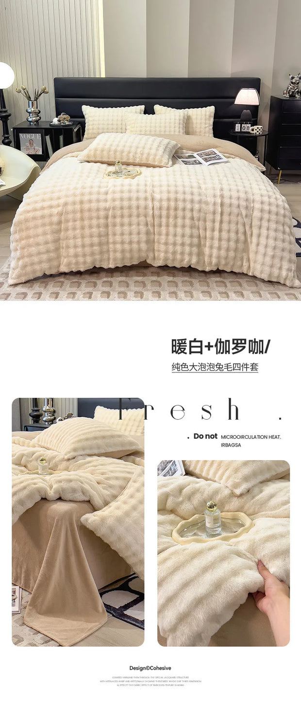 Rabbit Fleece Four-piece Set Milk Fleece Bed Sheet Quilt Cover Winter Thickened Flannel Fleece Double Single Bed Three-piece Set