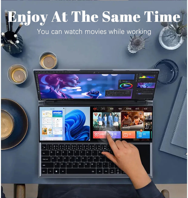 CRELANDER X16 Double Screen Laptops 16 Inch + 14 Inch Touch Screen Intel 10th Windows 11 Portable PC Notebook Computer