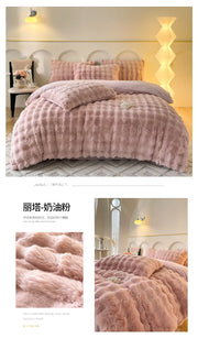 Rabbit Fleece Four-piece Set Milk Fleece Bed Sheet Quilt Cover Winter Thickened Flannel Fleece Double Single Bed Three-piece Set