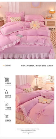 Cute Princess Style Pink Quilt Cover 4-piece Luxury Double Bed Bedding Four-piece Set Duvet Cover Bed Sheet Pillowcase