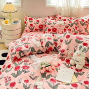 Cute Cherry Bedding Set No Filler Orange Bear Kawaii Duvet Cover Flat Sheet Pillowcase Boys Girls Twin Queen Bed Linen