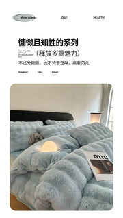 Rabbit Fleece Four-piece Set Milk Fleece Bed Sheet Quilt Cover Winter Thickened Flannel Fleece Double Single Bed Three-piece Set