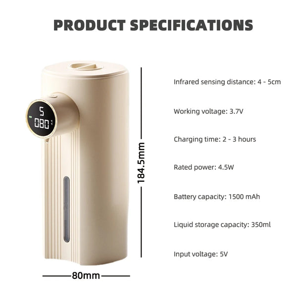 2023 New IPX6 Automatic Foam Soap Dispenser HD LED Display Liquid Soap Dispensers Bathroom Infrared Sensor Hand Washing Machine