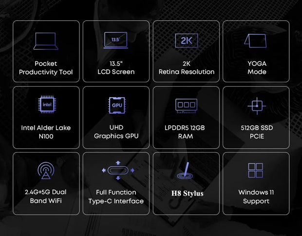 CHUWI FreeBook Laptop Tablet 2 in 1 Intel i3 1215U 12GB LPDDR5 512G SSD Windows 11 Laptop 13,5" IPS FHD-scherm WIFI 6 2256*1504