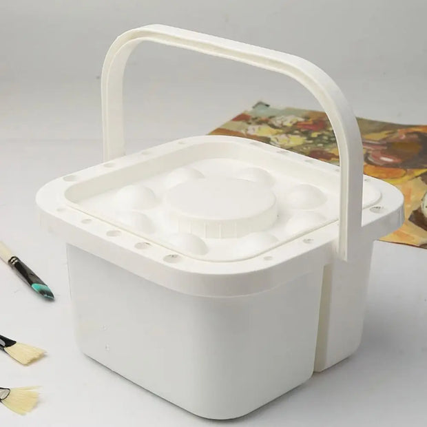 Creative Double Grid Paint Brush Washer with Palette Handheld Type Brush Washing Bucket PP Square Brush Cleaning Tool Art