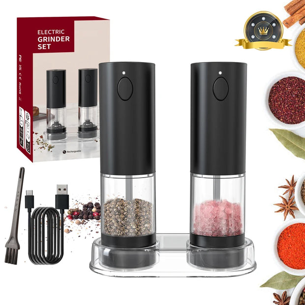 Electric Automatic Salt and Pepper Grinder Set Rechargeable With USB Gravity Spice Mill Adjustable Spices Grinder Kitchen Tools