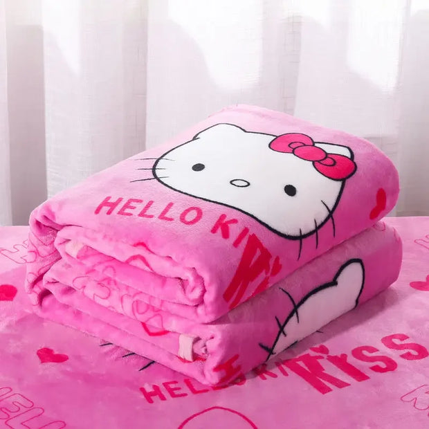 Hello Kitty Four Seasons Blanket Fast Warm Flannel Air Conditioned Blanket Student Dormitory Single Double Blanket Bed Sheet