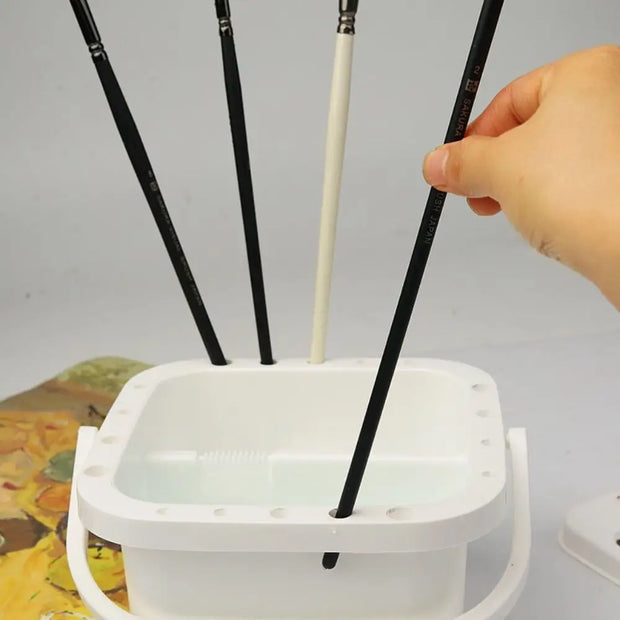 Creative Double Grid Paint Brush Washer with Palette Handheld Type Brush Washing Bucket PP Square Brush Cleaning Tool Art