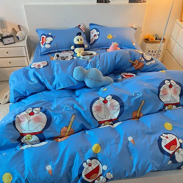 4 stuks/set Kawaii Anime Cartoon Doraemon Beddengoed Quilt Cover Student Beddengoed Zacht Microvezel Bedsprei Lichtgewicht Dekbedovertrek Geschenken