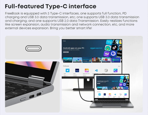 CHUWI FreeBook Laptop Tablet 2 in 1 Intel i3 1215U 12GB LPDDR5 512G SSD Windows 11 Laptop 13,5" IPS FHD-scherm WIFI 6 2256*1504