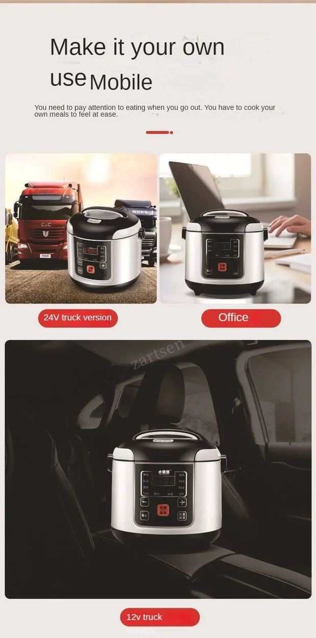 12V 24V Mini Rice Cooker Car Truck Soup Porridge Cooking Machine Food Steamer Heating Lunch Box Meal Heater Warmer 2L