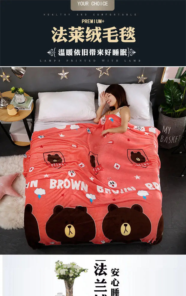 Hello Kitty Four Seasons Blanket Fast Warm Flannel Air Conditioned Blanket Student Dormitory Single Double Blanket Bed Sheet