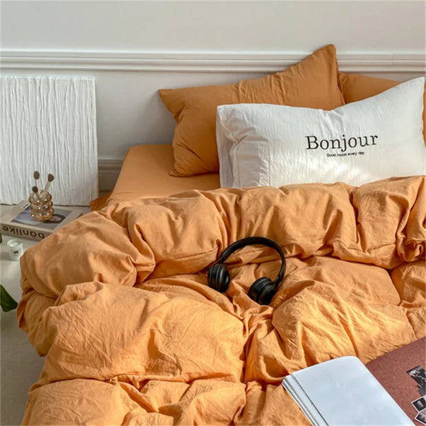 INS Style Bedding Comforter Cover Set with Pillowcase bed sheet Single Full Bed Linen Orange Duvet Cover Queen/King Double Bed