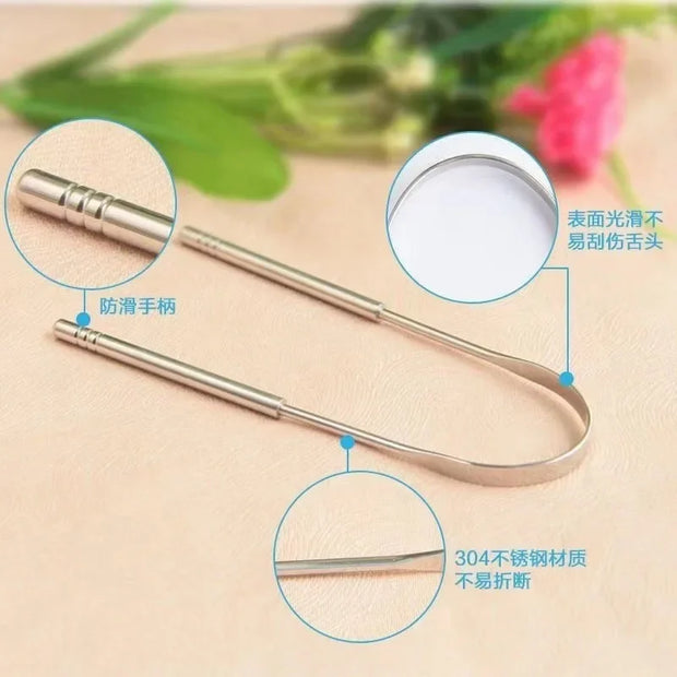 Tongue Scraper Stainless Steel Tongue Cleaner Bad Breath Removal Oral Care Tools