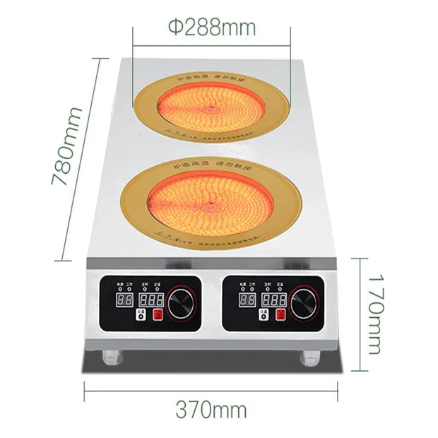 Commerciële inductiekookplaat Twee-kops hoogvermogen Claypot-fornuis 3500W inductiekookplaat Twee-kops 2-oogs vlakke inductiekookplaat