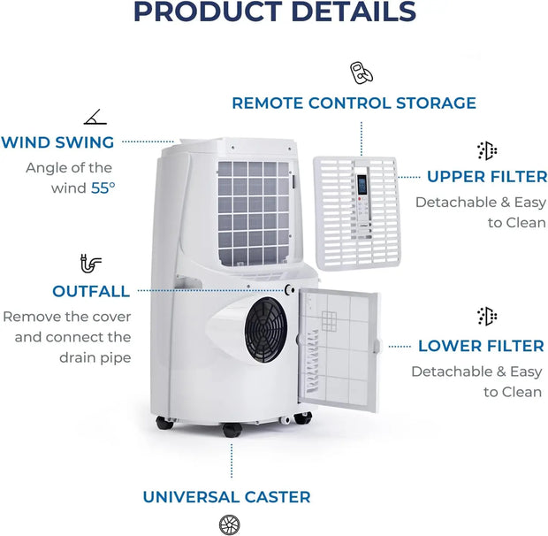 Portable Air Conditioner 9000 BTU, 3 in 1 Air Cooler with Fan & Dehumidifier, Quiet AC Unit Cools Rooms up to 350 sq.ft,