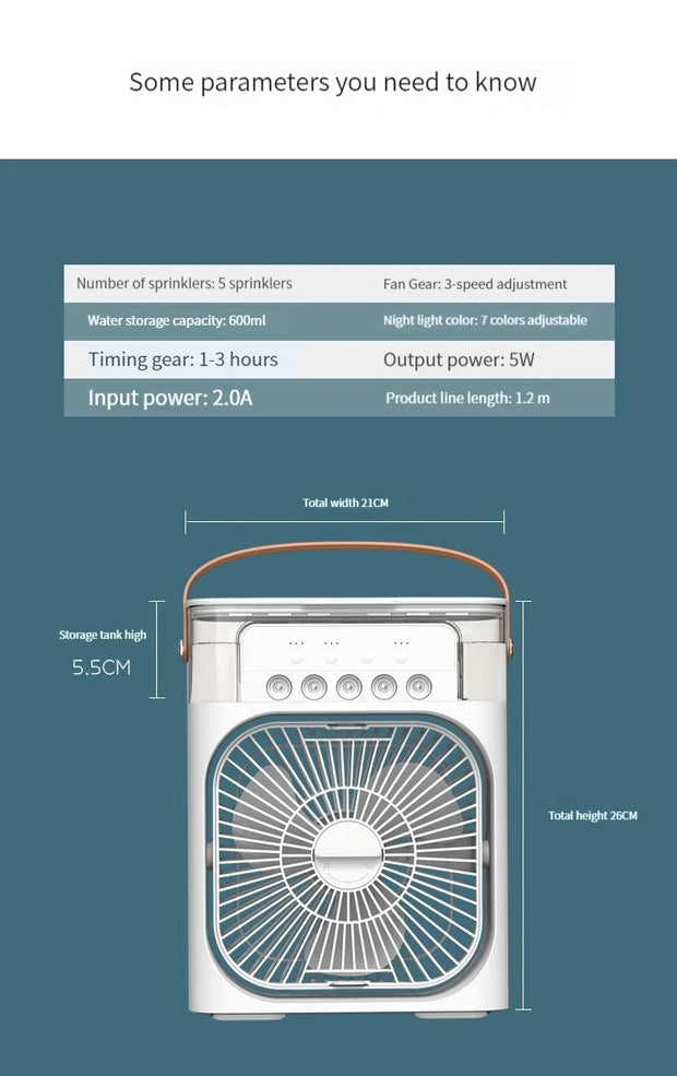 Air Humidifier Cooling USB Fan Water Mist small refrigeration air conditioner mini fan water-cooled silent air cooler 3 In 1