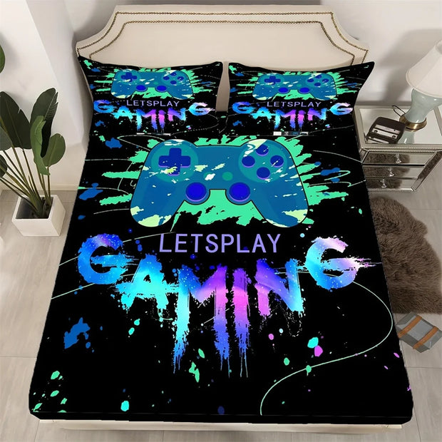 Painted Player Game Controller Print Fitted Sheet Set Mattress Cover Bedding Comfortable Breathable Bedding Set With Deep Pocket