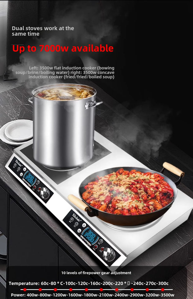 Concave Induction Cooker Electric Ceramic Stove Double Stove All-steel Desktop Commercial High-power 3500w Double-head Stove