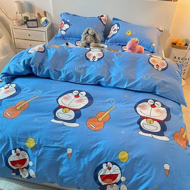 4 stuks/set Kawaii Anime Cartoon Doraemon Beddengoed Quilt Cover Student Beddengoed Zacht Microvezel Bedsprei Lichtgewicht Dekbedovertrek Geschenken