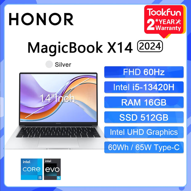 HONOR MagicBook X14 Pro 2024 Laptop Intel Core i5-13500H AMD Ryzen R5 16GB 512GB 1TB 14"Inch FHD Notebook Ultrabook Computer PC