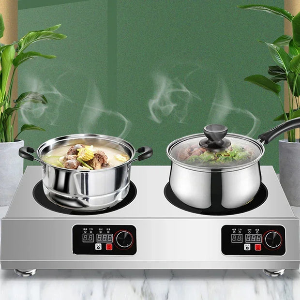 Commercial Induction Cooker Two-head High-power Claypot Stove 3500W Induction Cooker Double-head 2-eye Flat Induction Cooktop