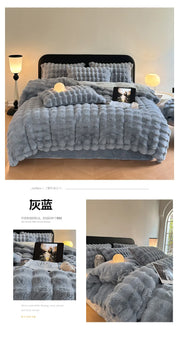 Rabbit Fleece Four-piece Set Milk Fleece Bed Sheet Quilt Cover Winter Thickened Flannel Fleece Double Single Bed Three-piece Set