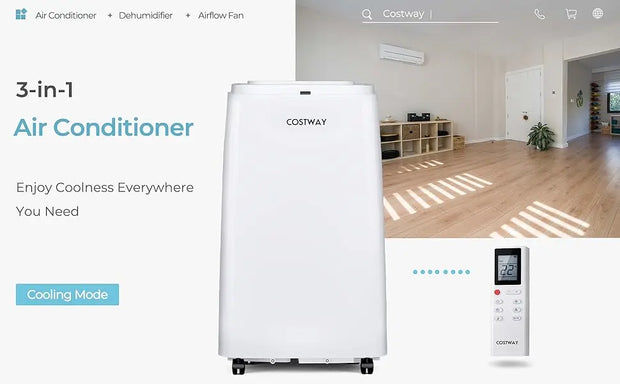 Portable Air Conditioner 9000 BTU, 3 in 1 Air Cooler with Fan & Dehumidifier, Quiet AC Unit Cools Rooms up to 350 sq.ft,