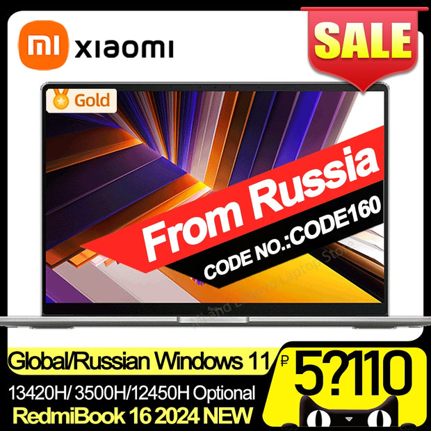 【Russia Warehouse】Xiaomi RedmiBook 16 2024 New i5-13420H/ 13500H/12450H 16G 512G 16inch Screen JYU4577CN/JYU4585CN/JYU4614CN