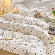 Cute Cherry Bedding Set No Filler Orange Bear Kawaii Duvet Cover Flat Sheet Pillowcase Boys Girls Twin Queen Bed Linen