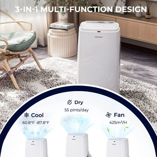 Portable Air Conditioner 9000 BTU, 3 in 1 Air Cooler with Fan & Dehumidifier, Quiet AC Unit Cools Rooms up to 350 sq.ft,