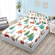 Christmas Fitted Sheet Set Cartoon Santa Claus Mattress Cover With Elastic Twin Full Queen King Size For Kids Boys Bed Linen