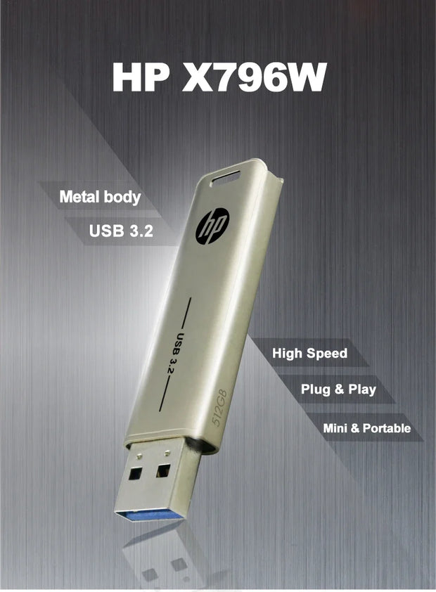 HP X796W USB3.2 Metal USB Flash Drive 256GB 128GB 64GB 32GB High Speed Sticks Creative Personality PenDrive