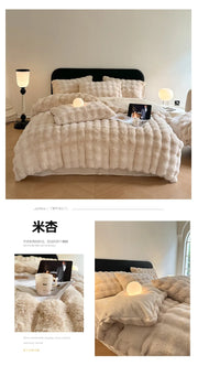 Rabbit Fleece Four-piece Set Milk Fleece Bed Sheet Quilt Cover Winter Thickened Flannel Fleece Double Single Bed Three-piece Set